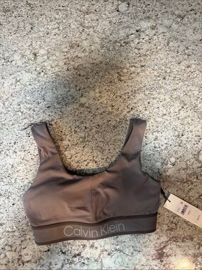 Calvin Klein Taupe Gray Logo Sports Bra